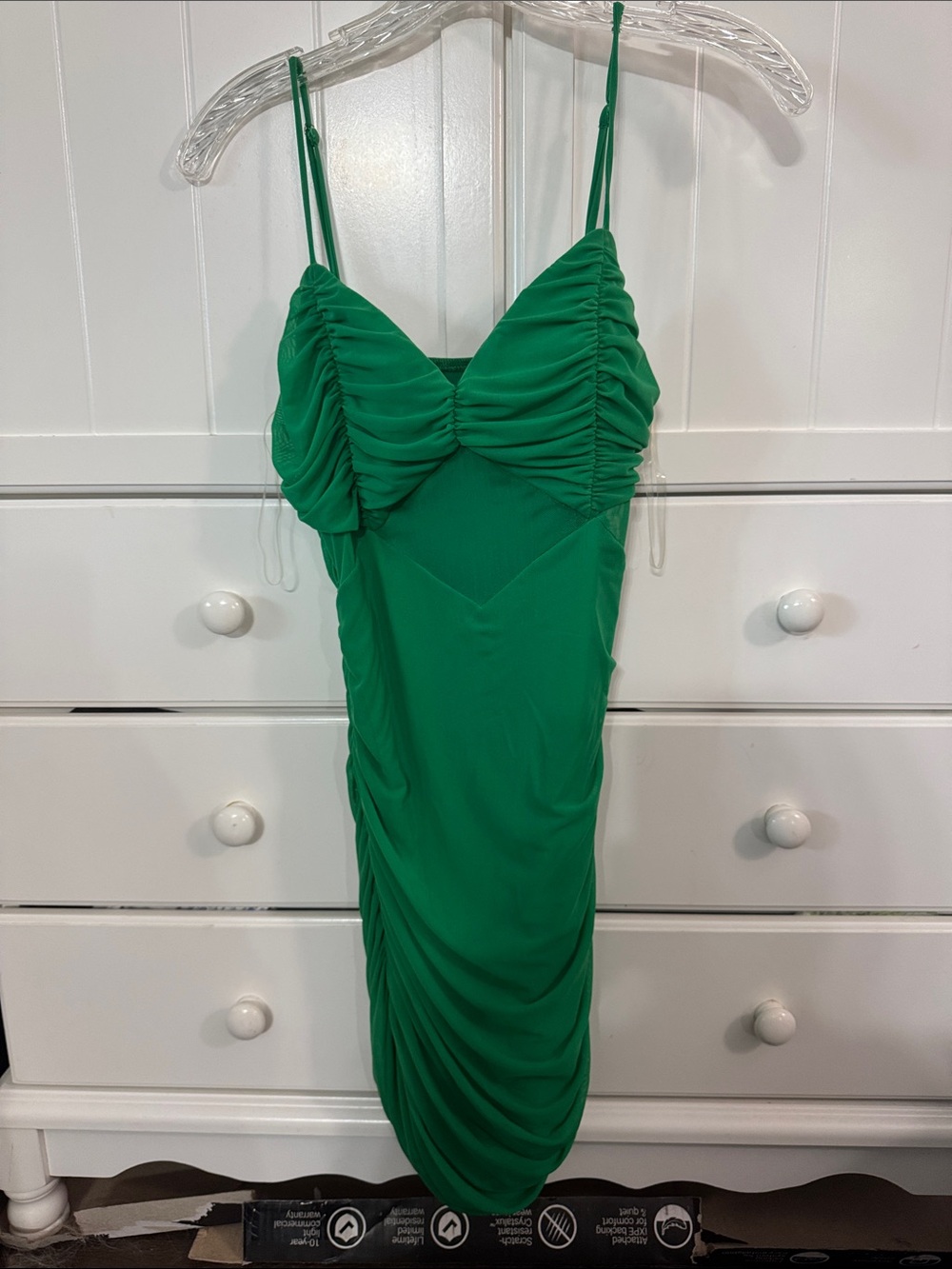 SHEIN Emerald Green Ruched Spaghetti-Strap Mini Dress